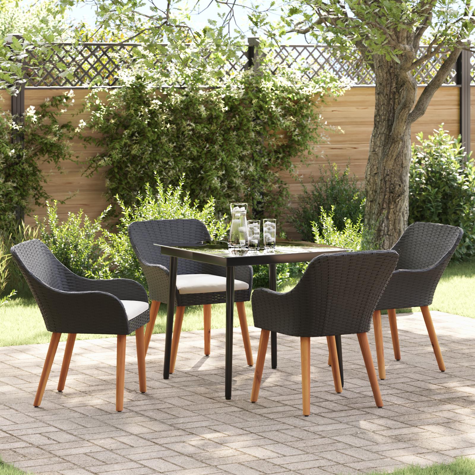 Have Spisebordssæt med pude 5 stk Sort polyrattan