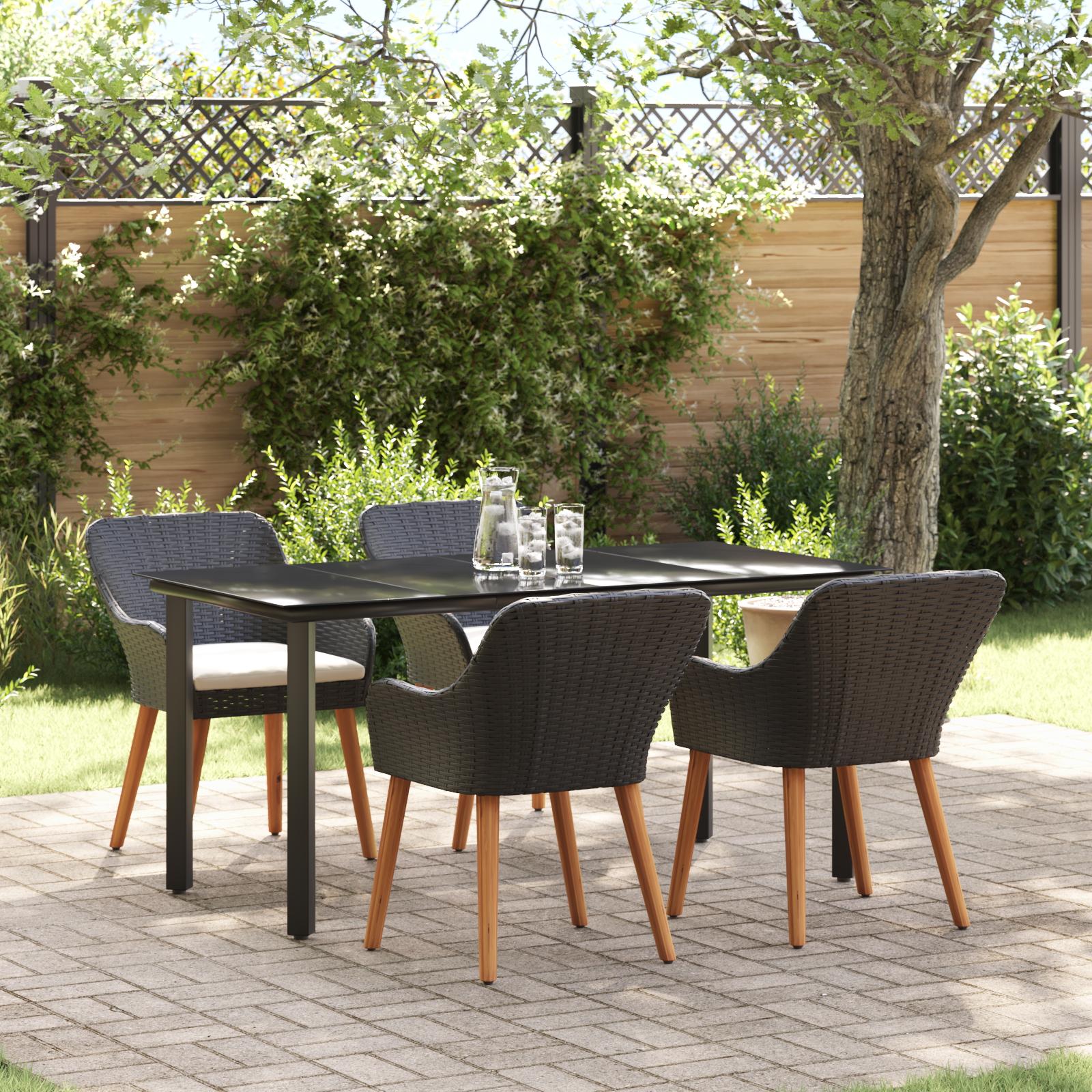 Have Spisebordssæt med pude 5 stk Sort polyrattan