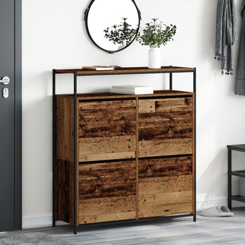 Skab til sko med 4 flip-skuffer Old Wood 100x34x112 cm