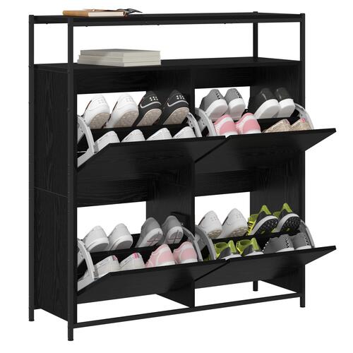 Skoskab med 4 Flip-Skuffer Sort Eg 100x34x112 cm