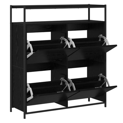 Skoskab med 4 Flip-Skuffer Sort Eg 100x34x112 cm