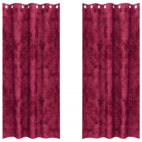 Velvet Gardiner 2 stk med Øjekanter Bordeauxfarvet 225x140 cm