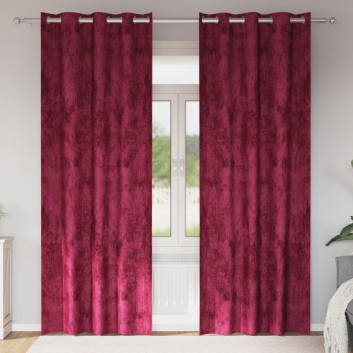 Velvet Gardiner 2 stk. med Øjekanter Vinrød 245x140 cm