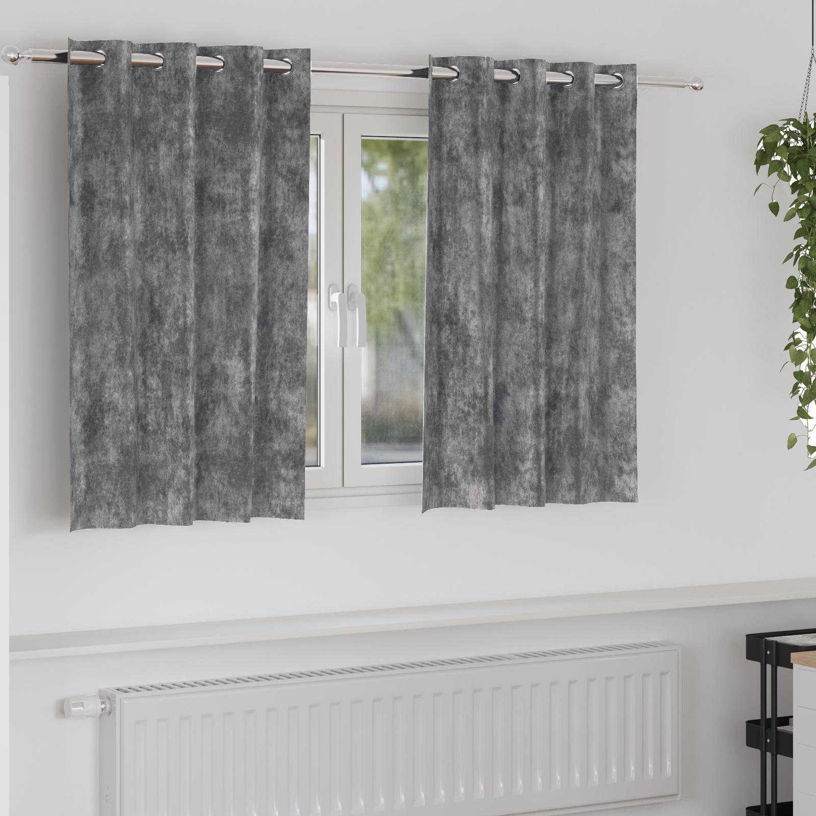 Velvet Gardiner 2 stk med Øjekanter Grå 140x140 cm
