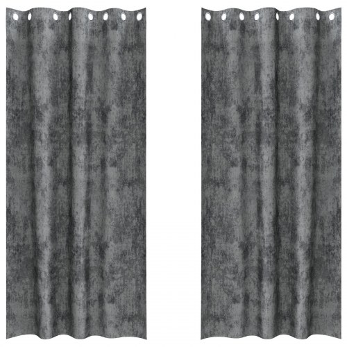 Velvet Gardiner 2 stk med Øjekanter Grå 225x140 cm
