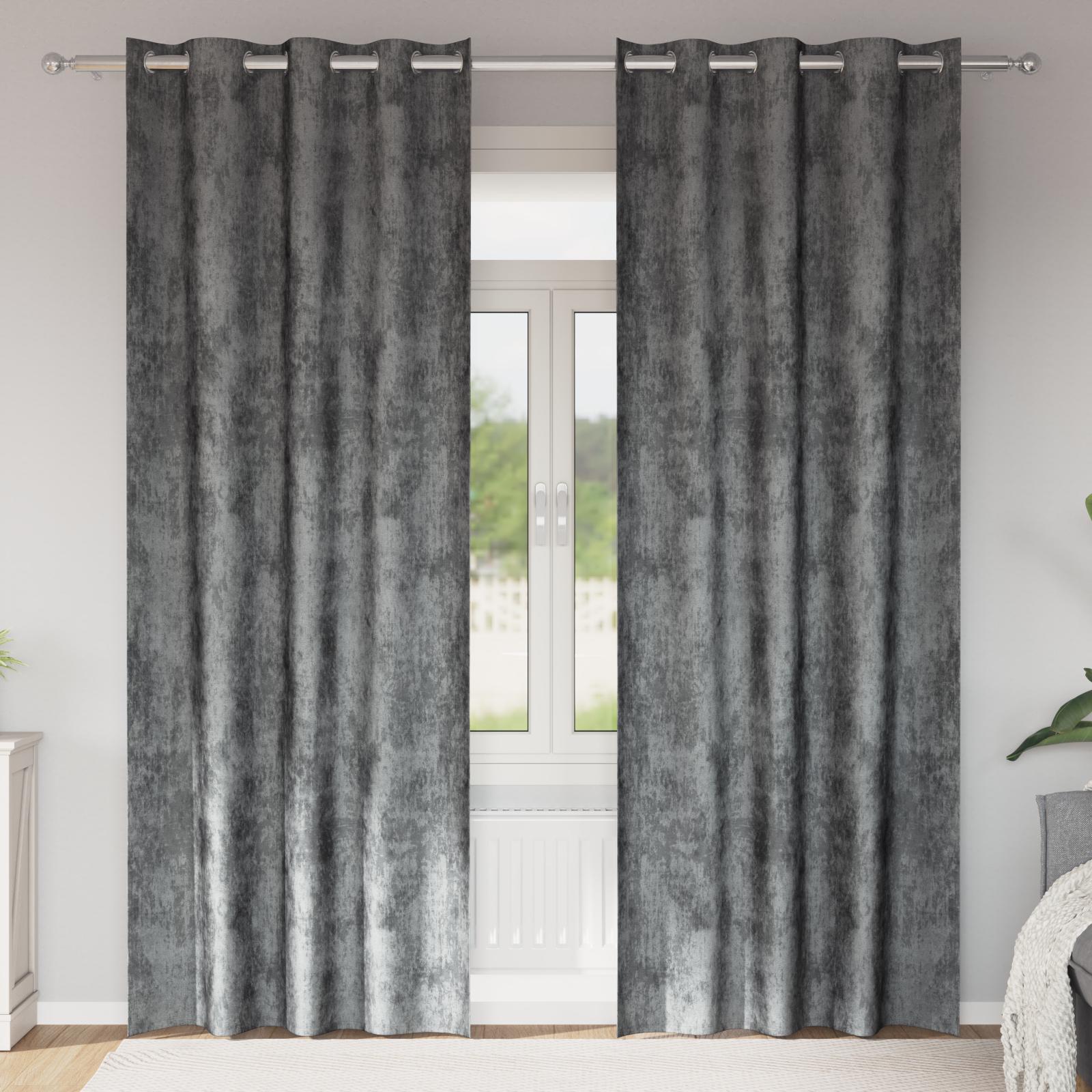 Velour Gardiner 2 stk med Grommets Grå 245x140 cm