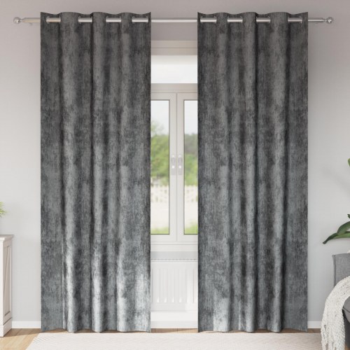 Fløjl Gardiner 2 stk med Øjekanter Grå 260x140 cm