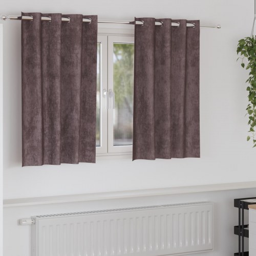 Velourgardiner 2 stk med Øjekanter Brun 140x140 cm