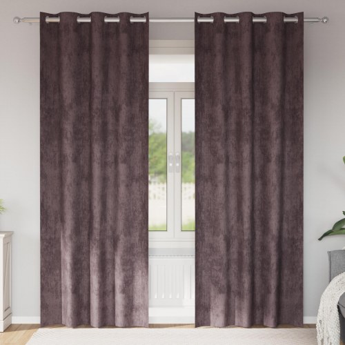 Velourgardiner 2 stk med Øjet Brun 260x140 cm