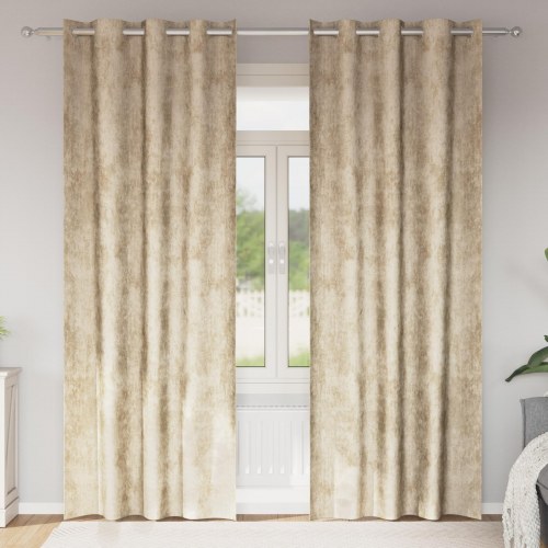 Velvet Gardiner 2 stk med grommet Creme 260x140 cm