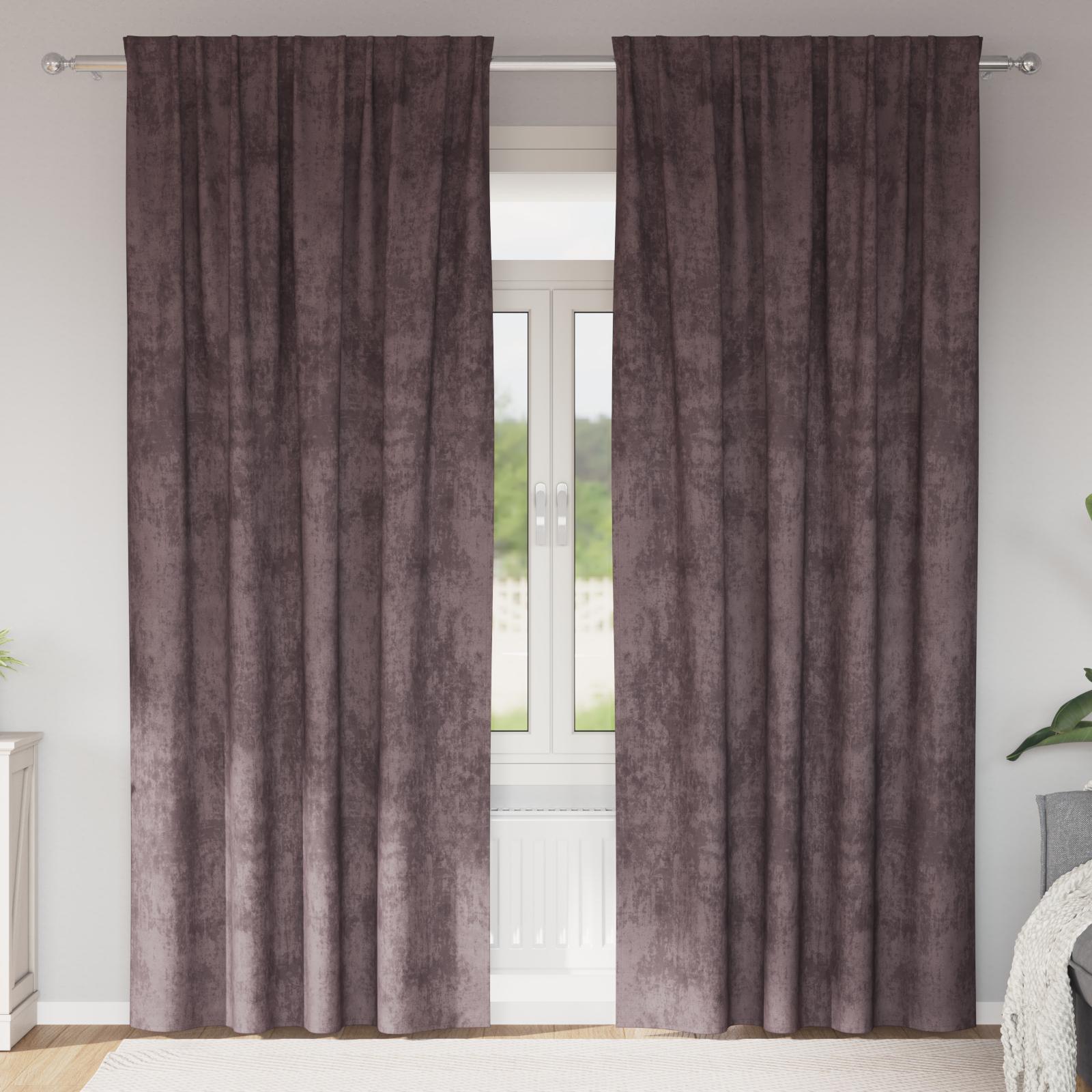 Velour Gardiner 2 Dele Fløjl - Brun / 140 x 225 cm / med rod pocket