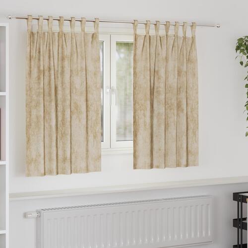 Velour Gardiner 2 stk med Øjer Creme 140x140 cm