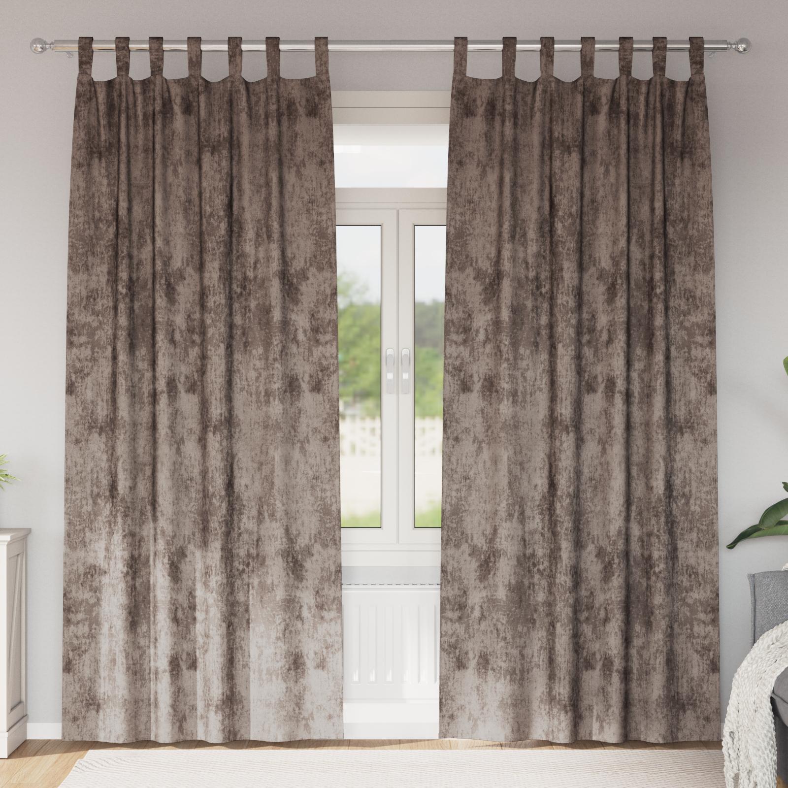Velour Gardiner Med Gardiner 2 Dele Fløjl - Cappuccino / 140 x 245 cm / med løbegang