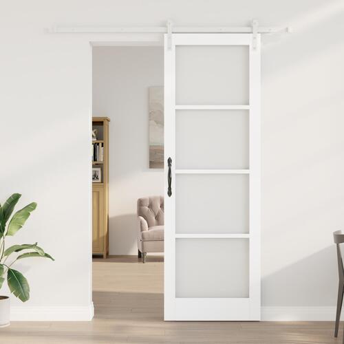 Skydedør med tilbehørssæt "ORKDAL" Hvid solid træ & glas