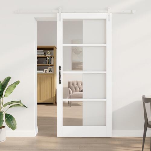 Skydedør med hardware sæt "ORKDAL" Hvid Massivt Træ & Glas