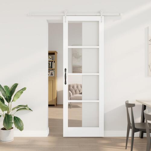 Skydedør med Beslag Sæt Hvid 78x232 cm Solid Træ Fyr