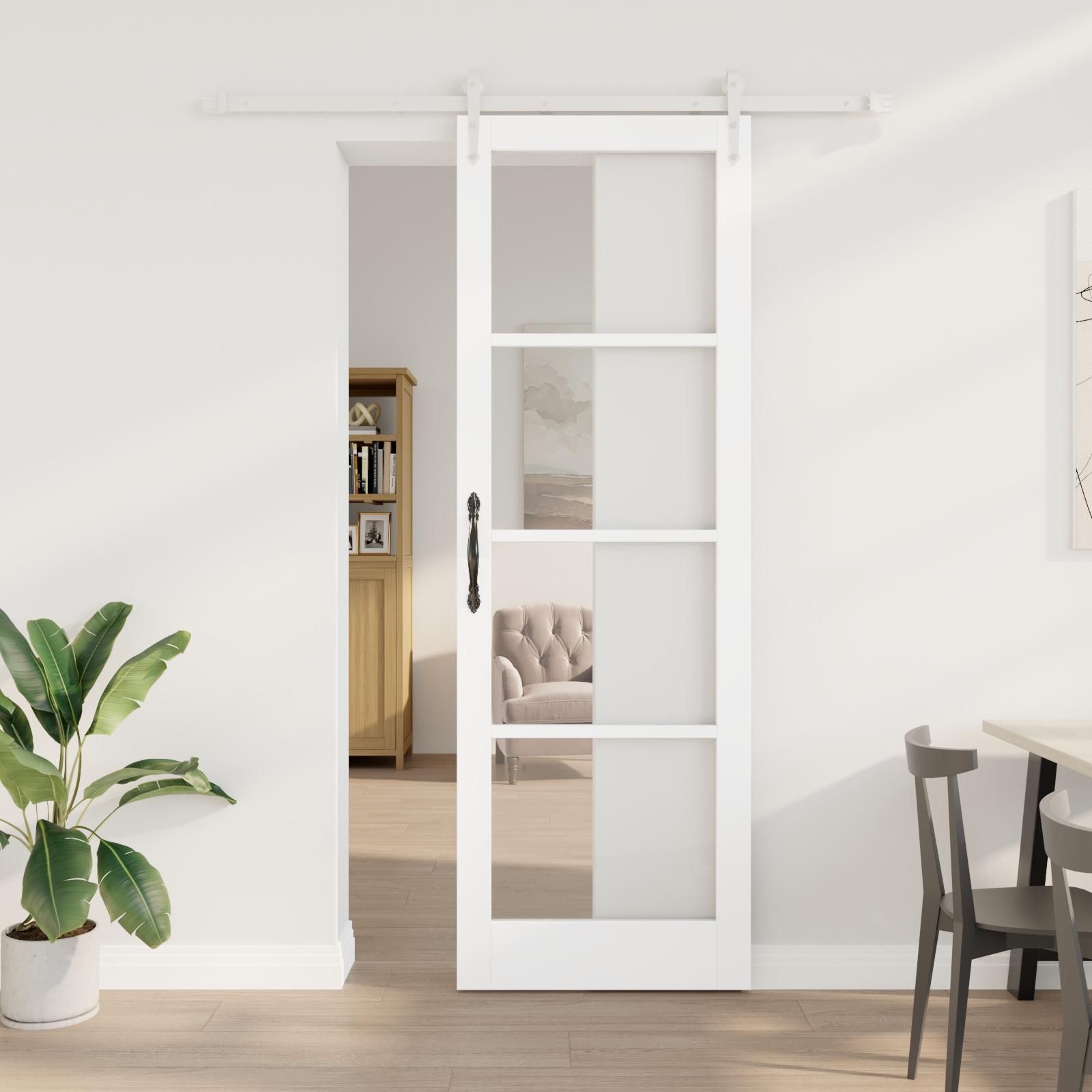 Skydedør med Beslag Sæt Hvid 78x232 cm Solid Træ Fyr