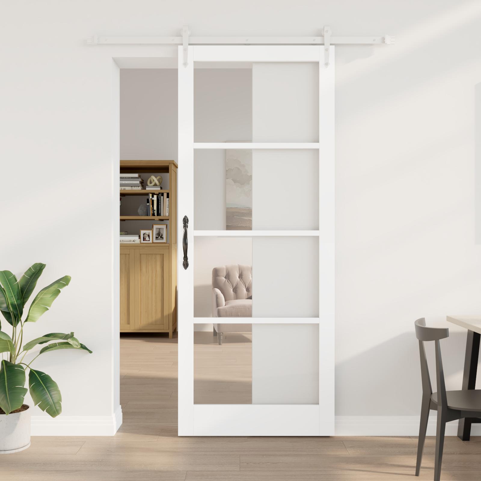 Skydedør hvid 93 × 232 cm - massivt fyrretræ og glas