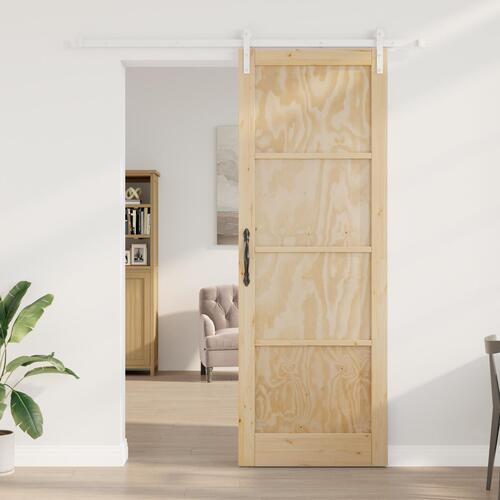 Skydedør Naturlig og hvid 83 x 232 cm Massiv fyrretræ og stål