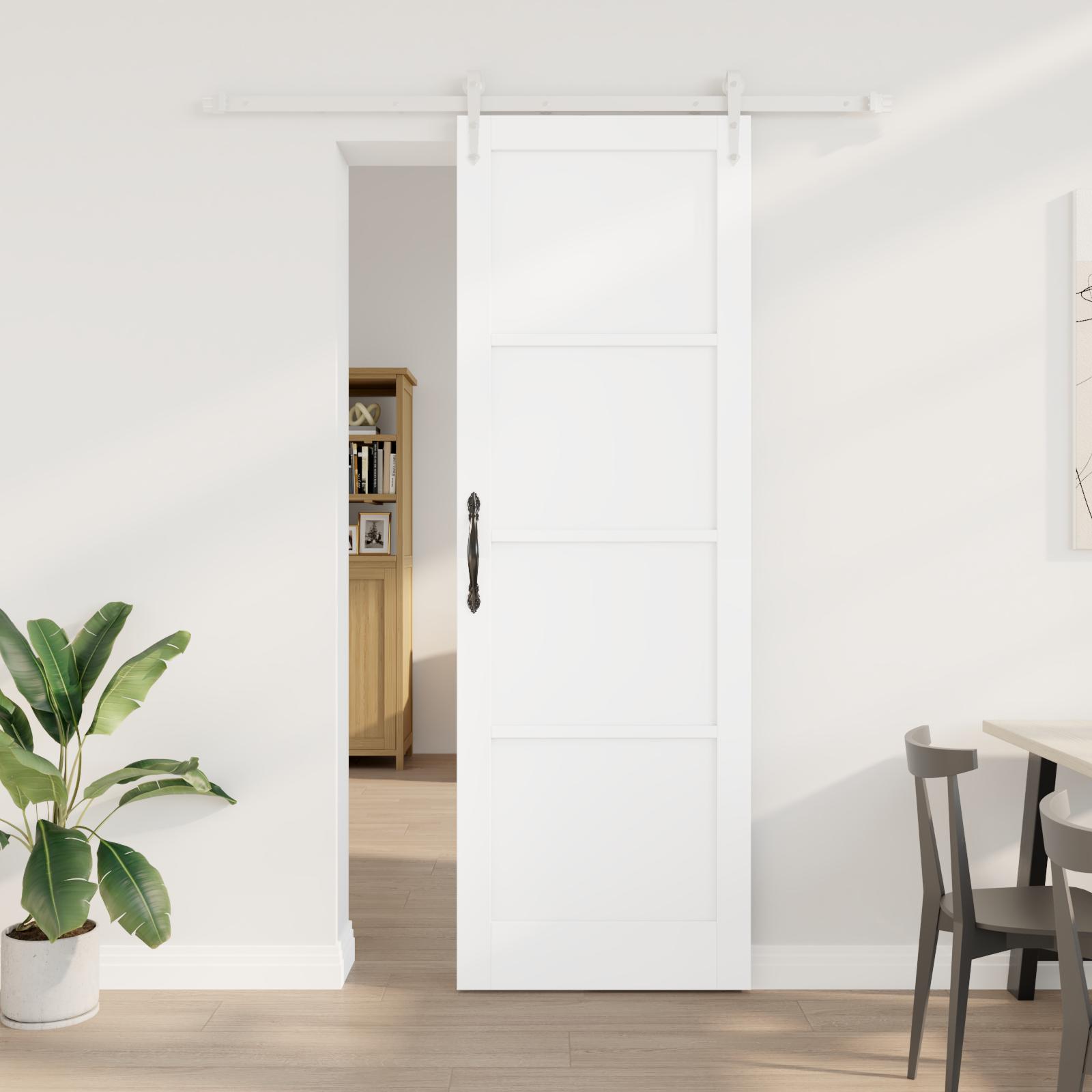 Skydedør med hardware sæt Hvid 78x232 cm Solid Træ Fyr