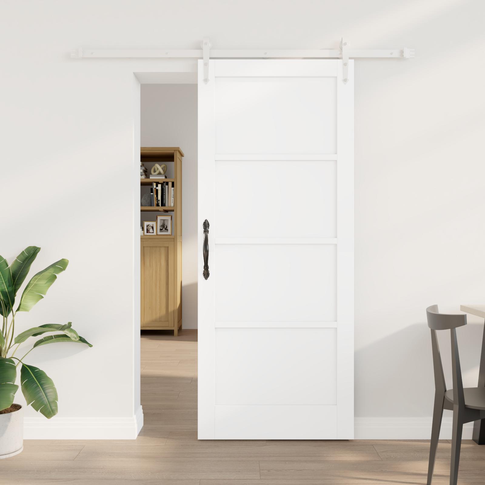 Skydedør Med Hardware Set Hvid 83x202 Cm Massiv Træ Fyrretræ