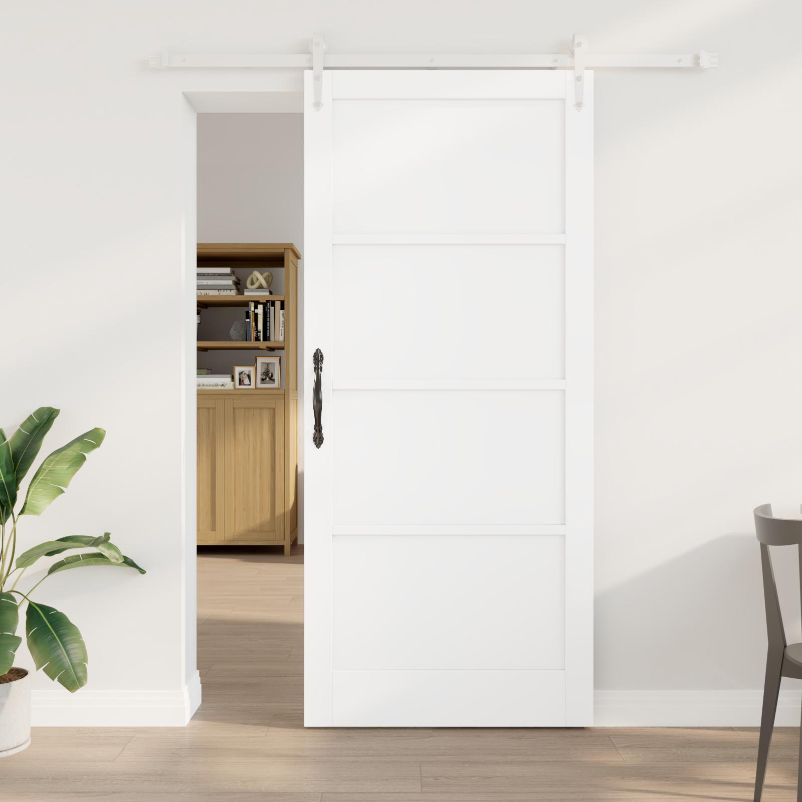 Glidende dør med beslag sæt hvid 93x211 cm solid træfyr