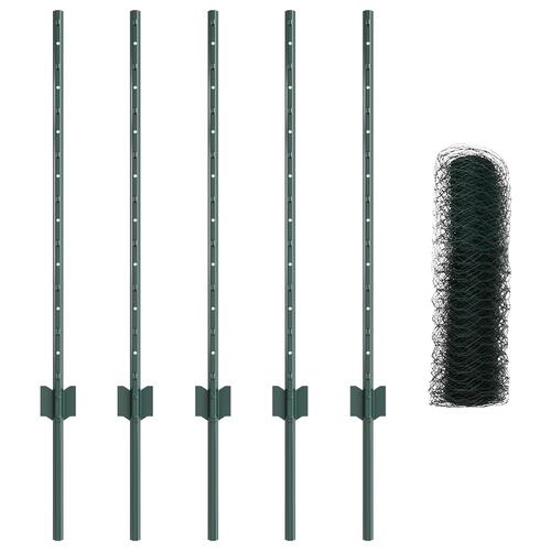 Hegnsstolper 5 stk U-Kanal Grøn 80 cm Stål