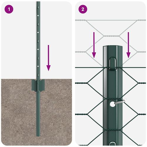 Hegnsstolper 5 stk U-Kanal Grøn 80 cm Stål