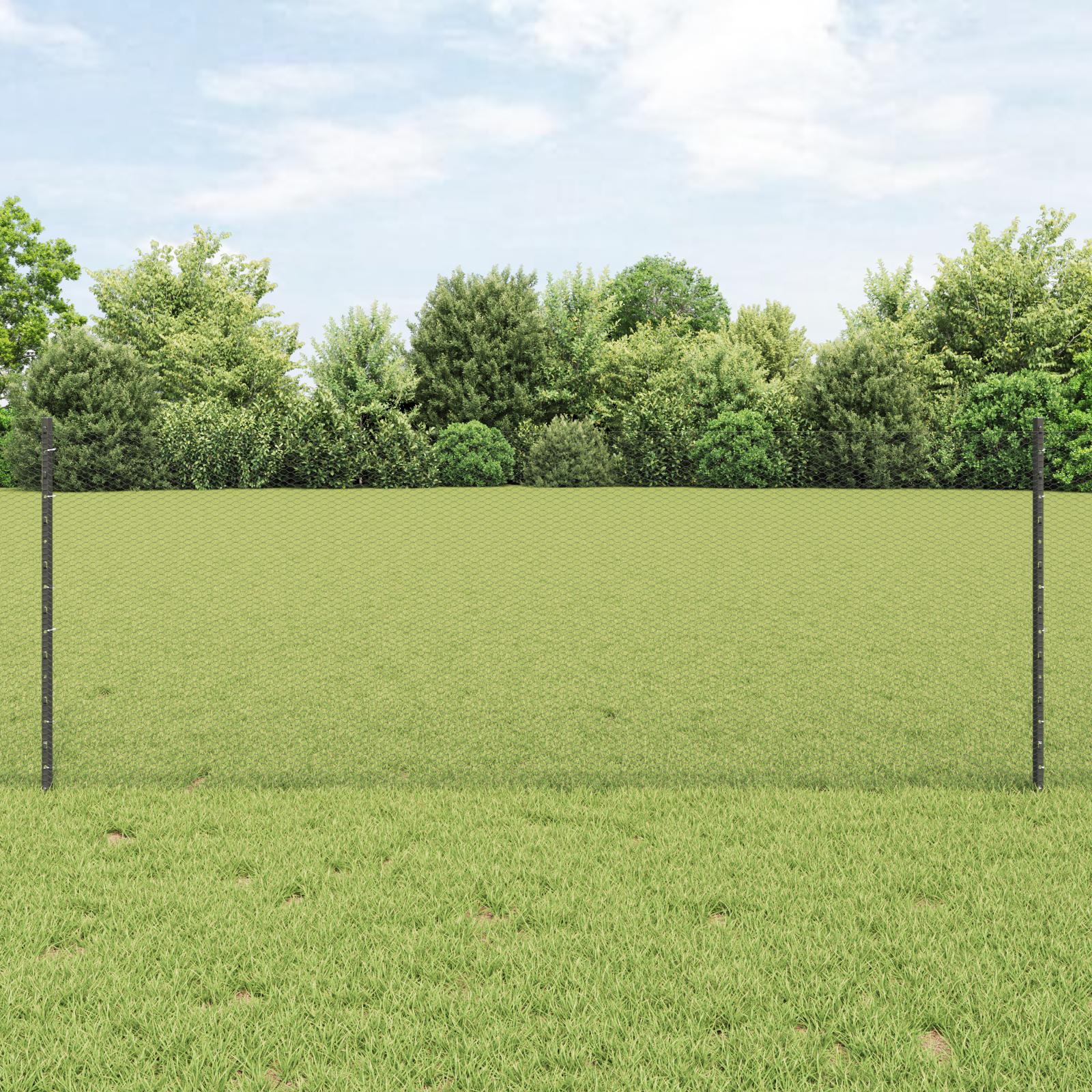 vidaXL Sekskantet hegn med stolpe 100 x 0,8 m PVC-belagt stål Grå Mesh