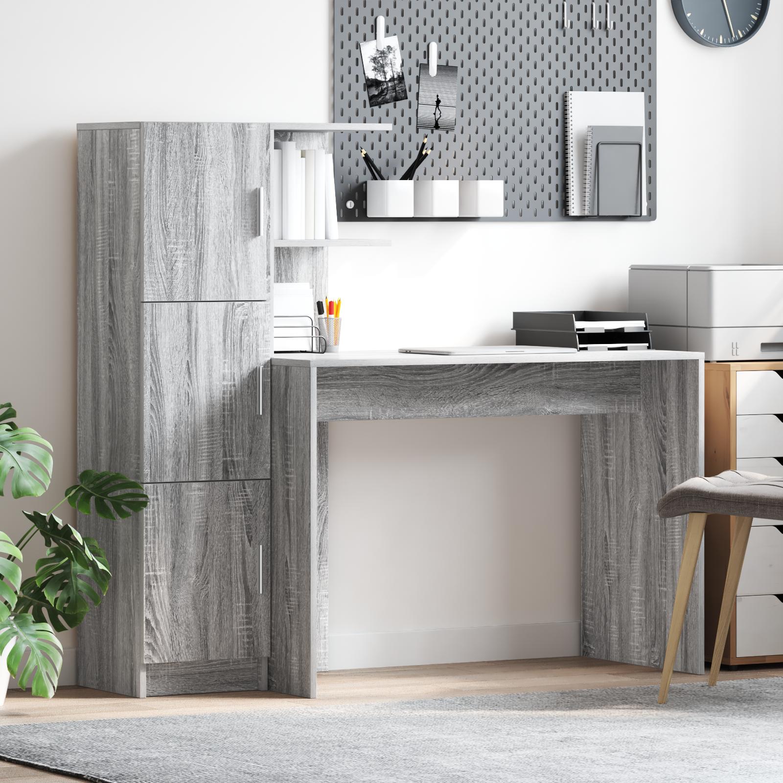 Skrivebord med opbevaring 2 stk Grå sonoma-eg 102 x 50 x 124 cm