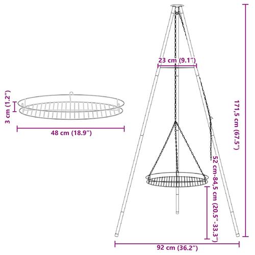 Campfire Cooking Tripod med Grillrist 170 cm Stål