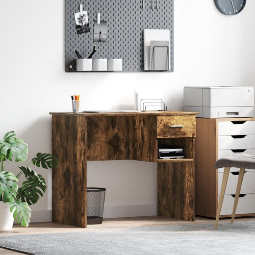Skrivebord med opbevaring Røget eg 90x49.5x75 cm Konstrueret træ