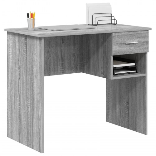 Skrivebord med Opbevaring Grå Sonoma 90x49.5x75 cm Konstrueret træ