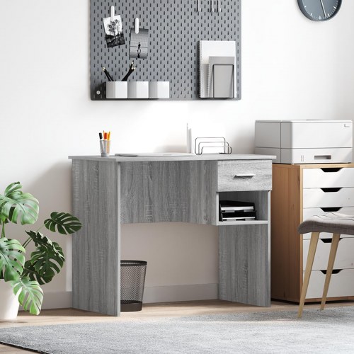 Skrivebord med Opbevaring Grå Sonoma 90x49.5x75 cm Konstrueret træ