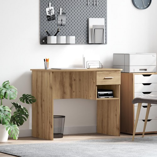 Skrivebord med opbevaring Håndlavet egetræ 90x49,5x75 cm Konstrueret træ