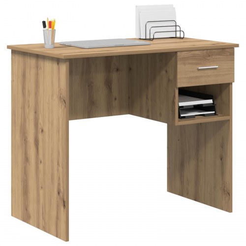 Skrivebord med opbevaring Håndlavet egetræ 90x49,5x75 cm Konstrueret træ