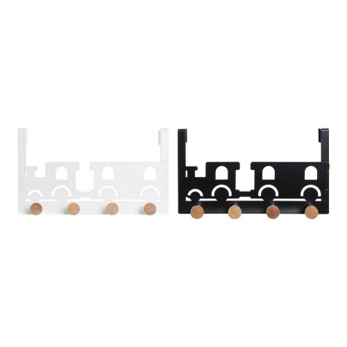 Knagerække til dør - Tog, hvid/sort, metal & træ, 28,5 × 8,5 × 16,5 cm (2 stk)