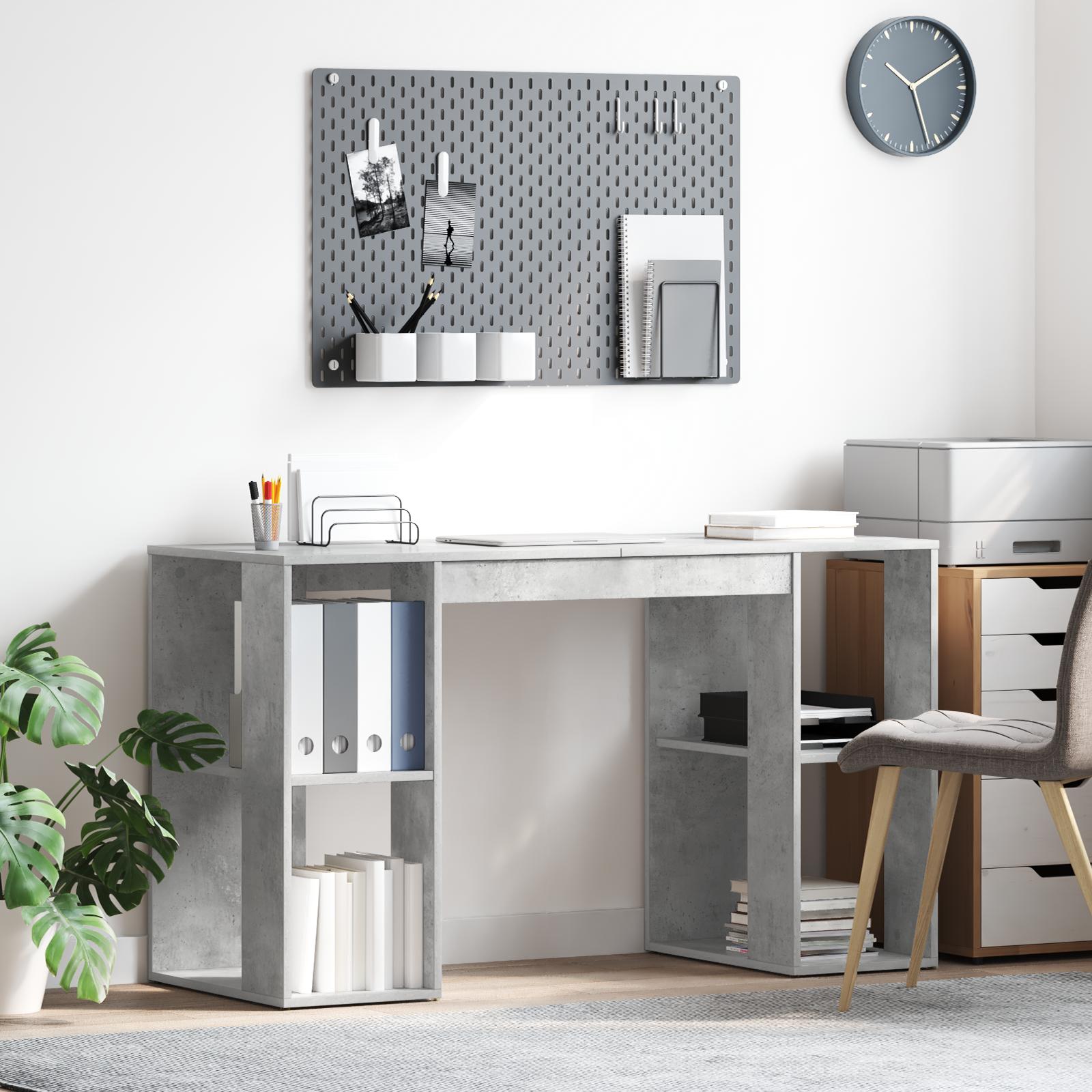 Skrivebord med Opbevaring med hylde Betongrå 130 x 50,5 x 75 cm