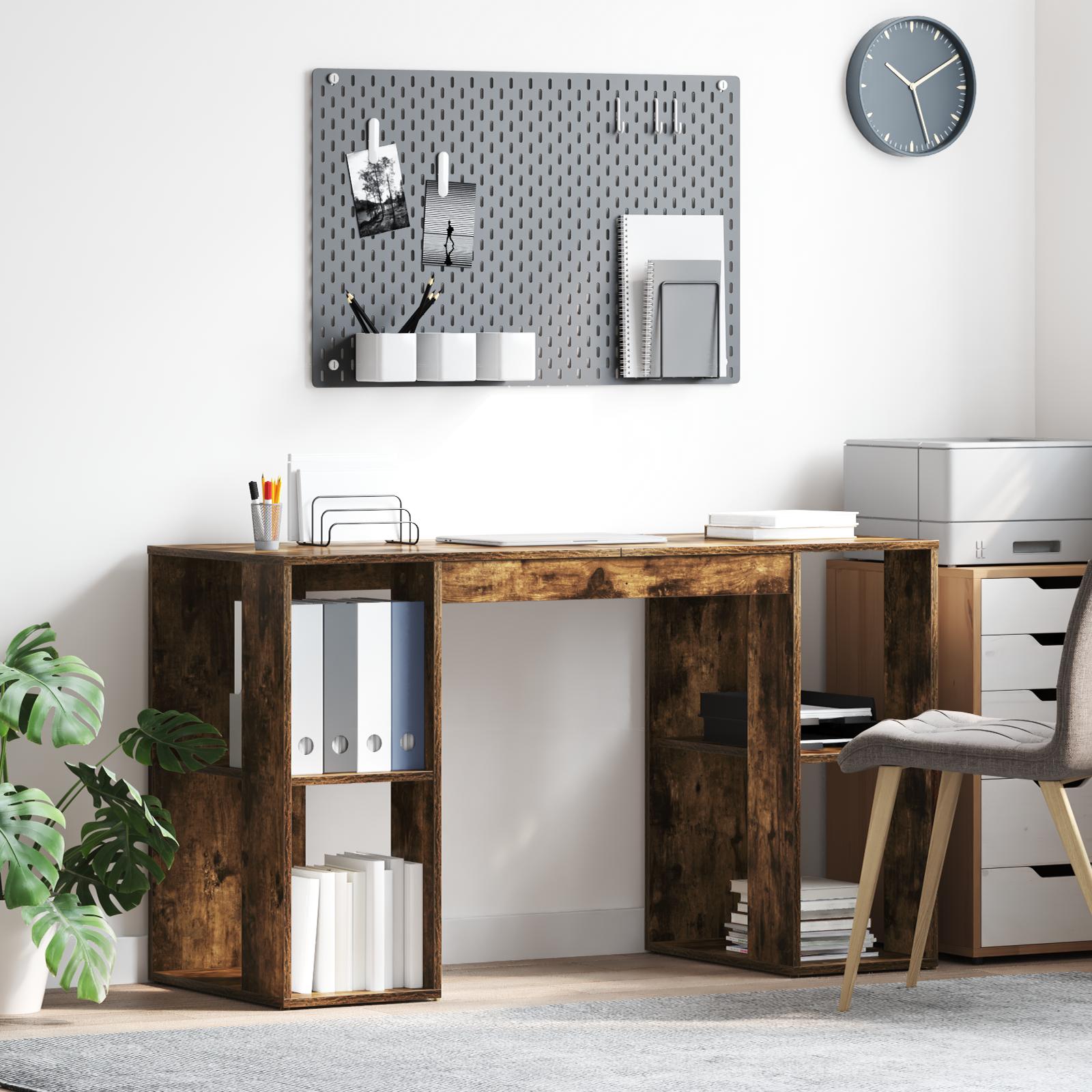 Skrivebord med Opbevaring med hylde Røget eg 130 x 50,5 x 75 cm