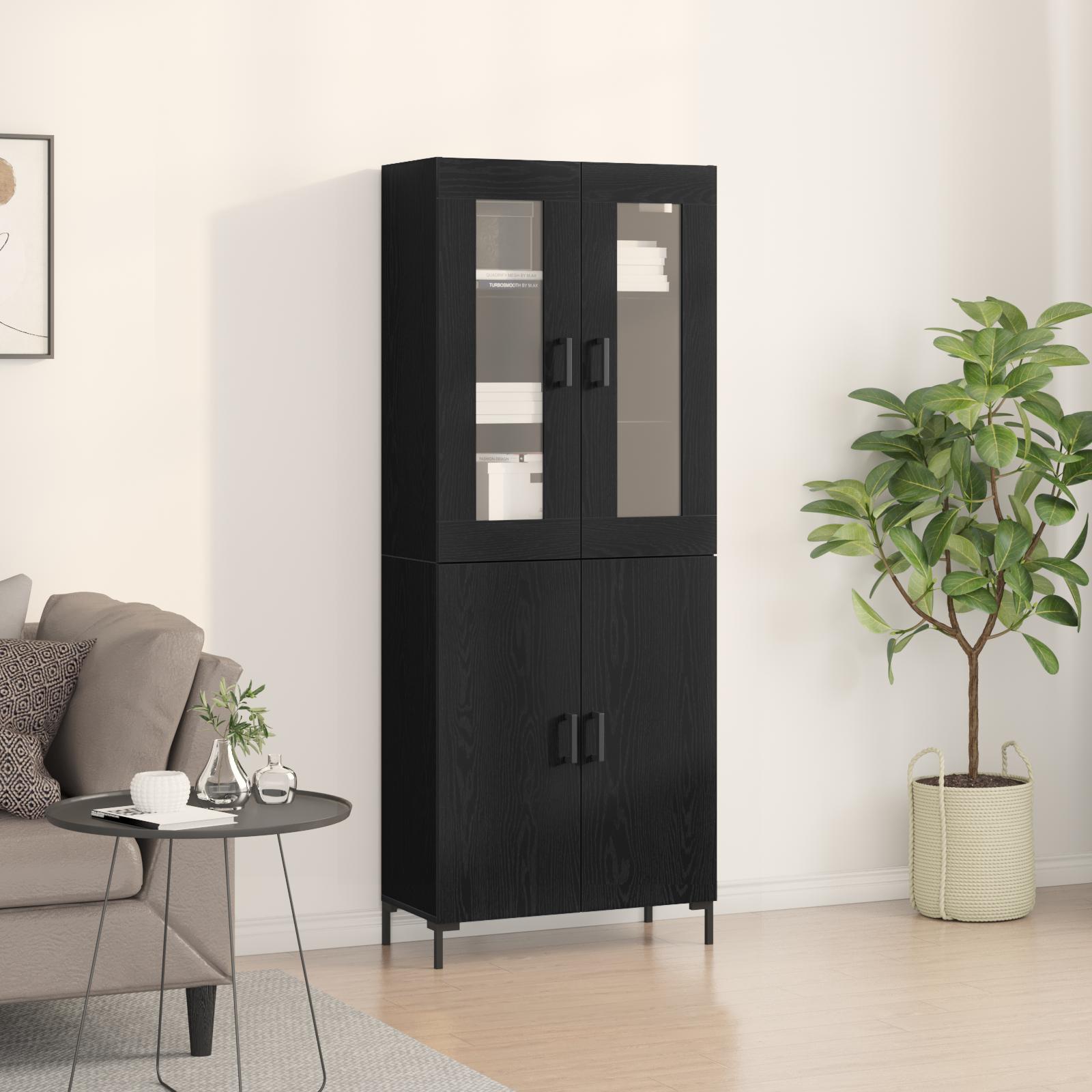 Highboard 2 Dele Sort Eg 69,5 X 34 X 180 Cm Konstrueret Træ