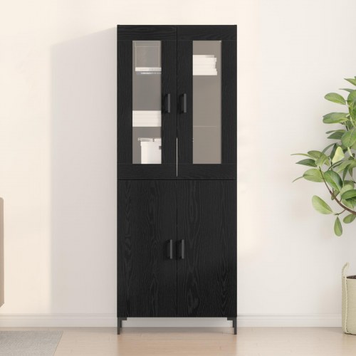 Sideboard med Væghylde Sort Eg Ingeniørtræ