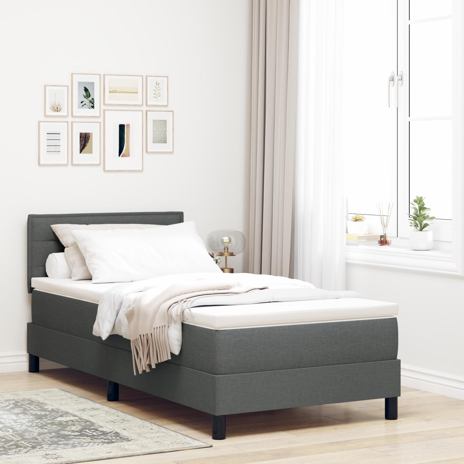 Boxmadras Med Topmadras Med Madras Mørkegrå 90 X 190 Cm Stof