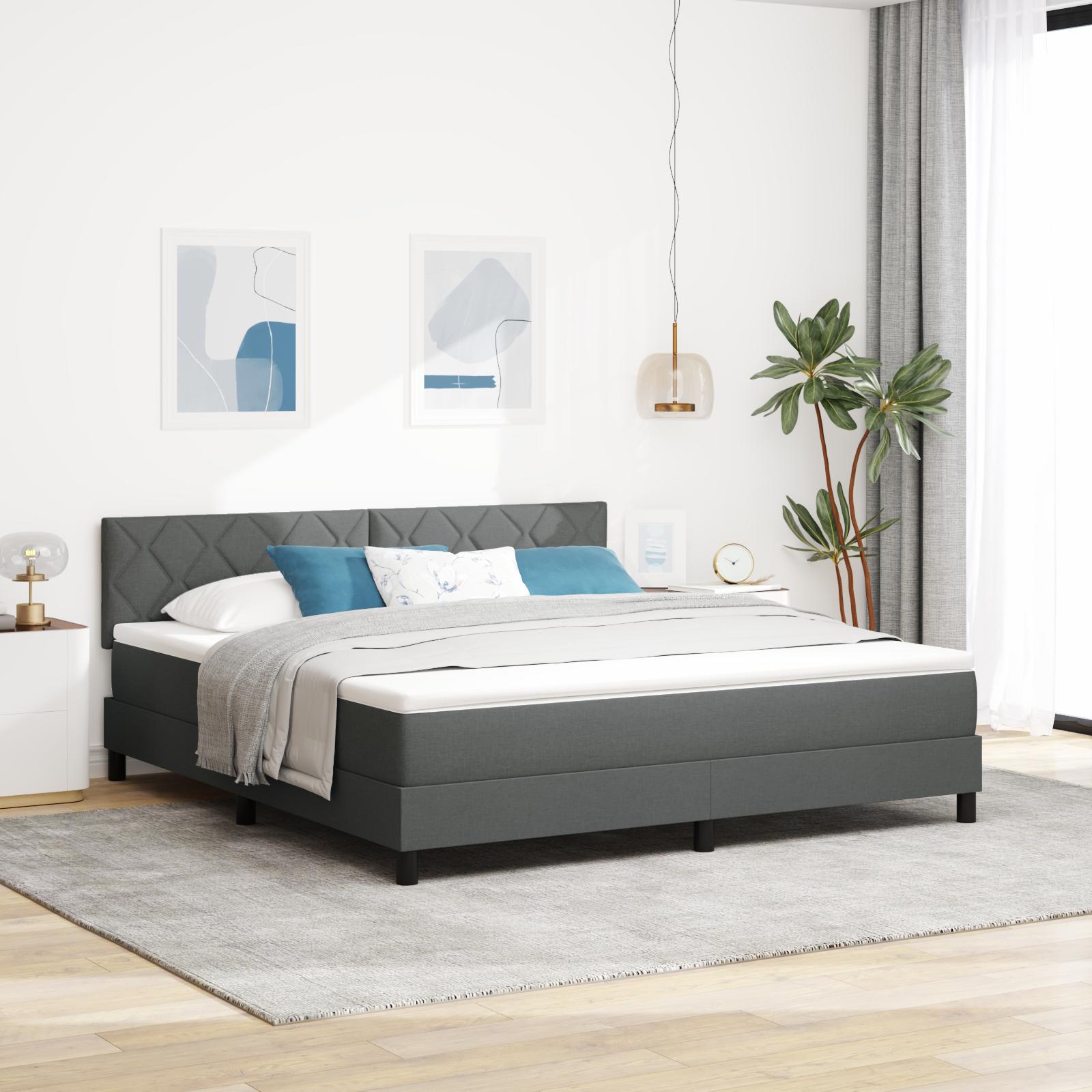 Box Spring Seng Med Madras Mørk Grå 180x200 Cm Stof