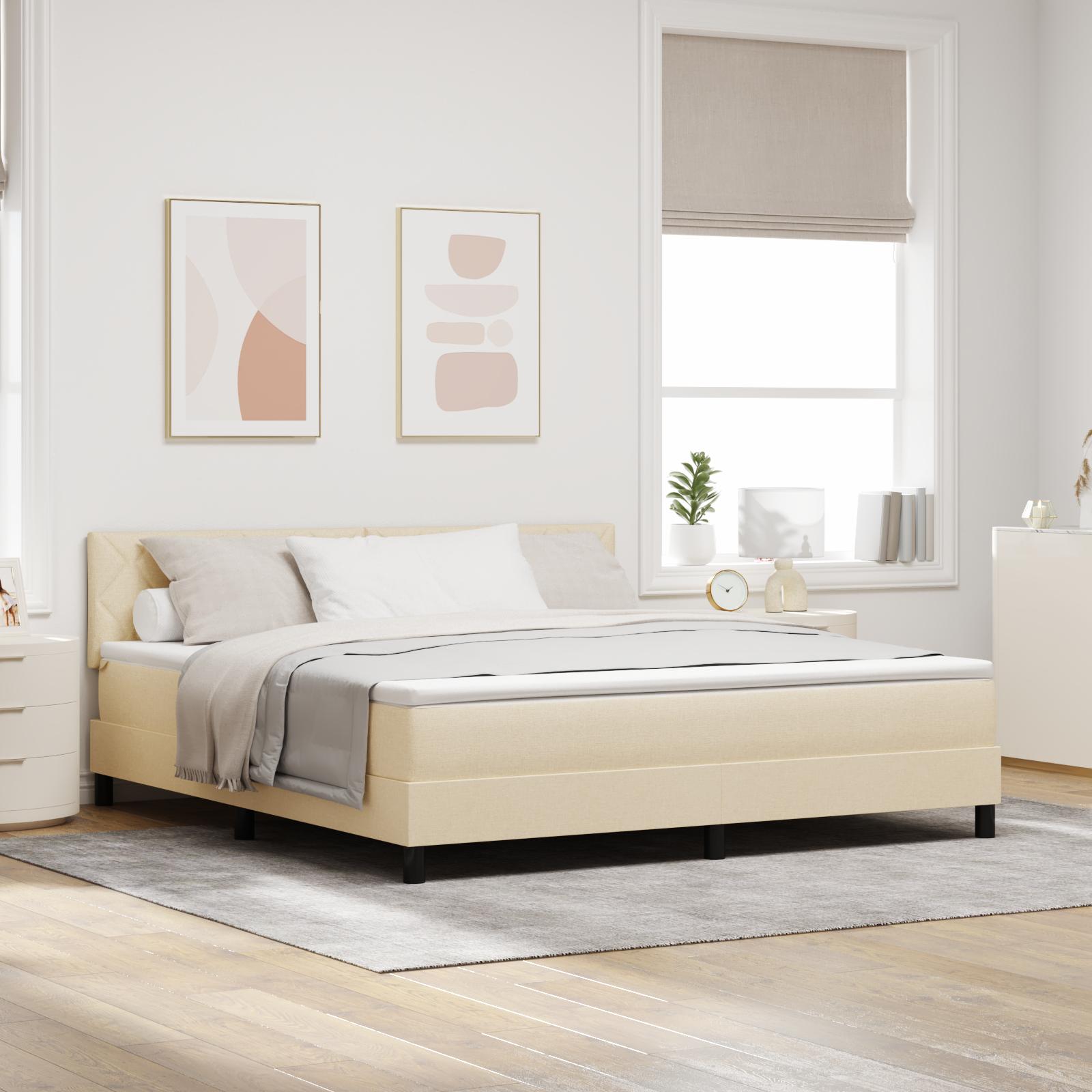 Kontinentalseng med hovedgærde, madras og topmadras - creme 180 x 200 cm stof