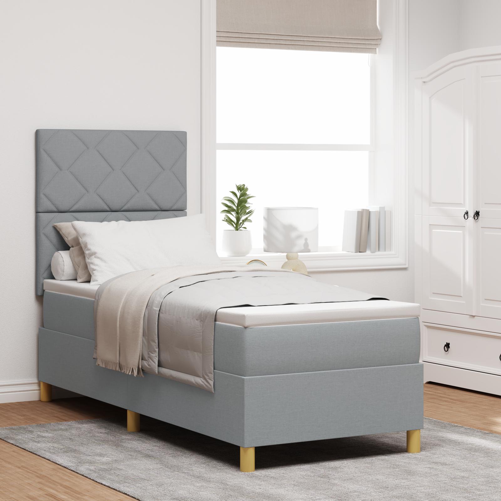 Box Spring Seng Med Hovedgærde Lysegrå 80 X 200 Cm Stof