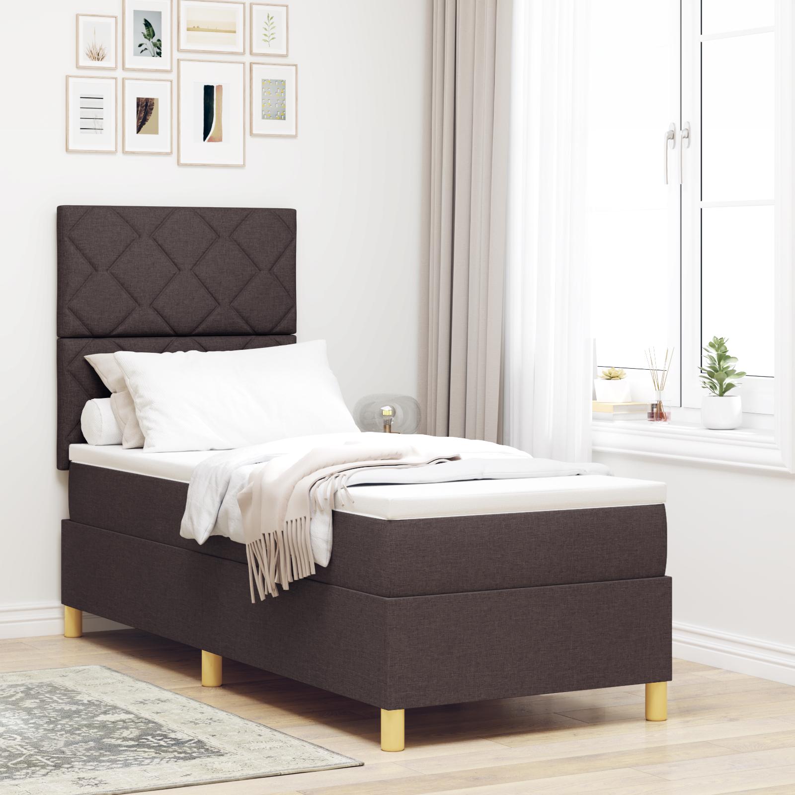 vidaXL Box spring seng med hovedgærde Mørk Brun 80 x 200 cm Stof