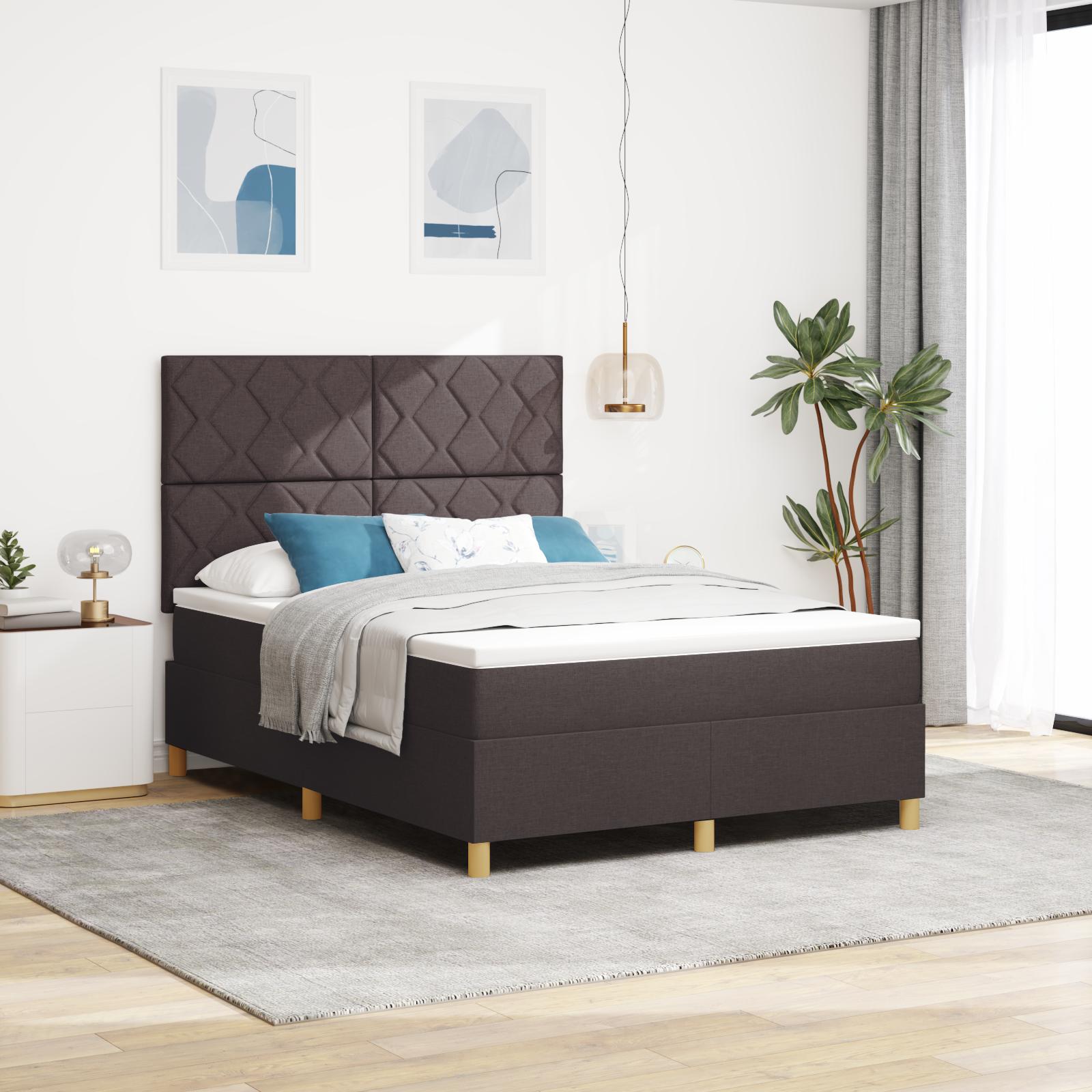 Kontinentalseng med hovedgærde 160 x 200 cm i mørk brun stof