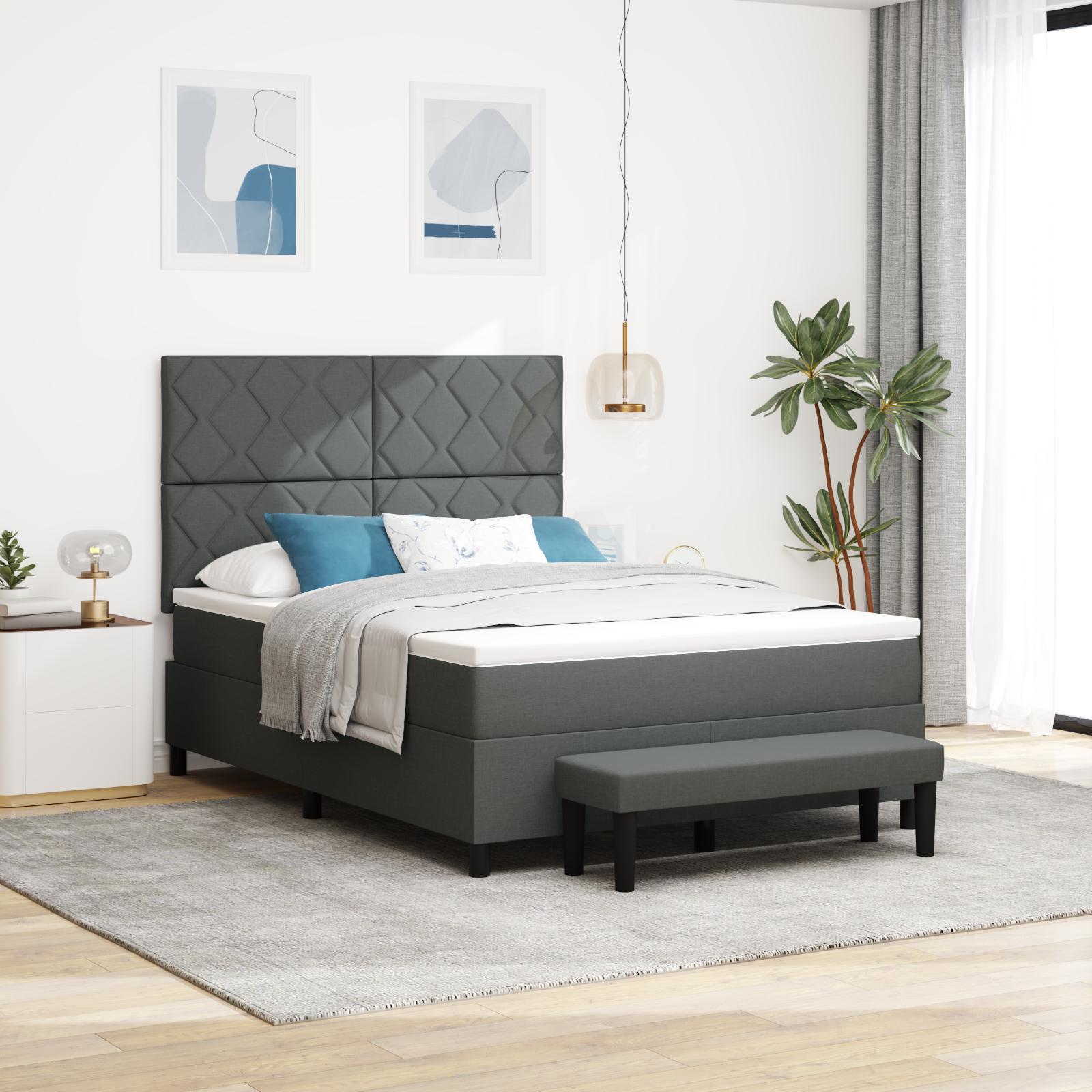 Box spring seng med hovedgærde Mørkegrå 140 x 200 cm Stof