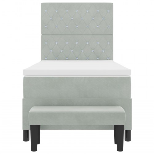 Box Spring Seng med Madras & Bænk Lys Grå 100x200 cm Fløjl