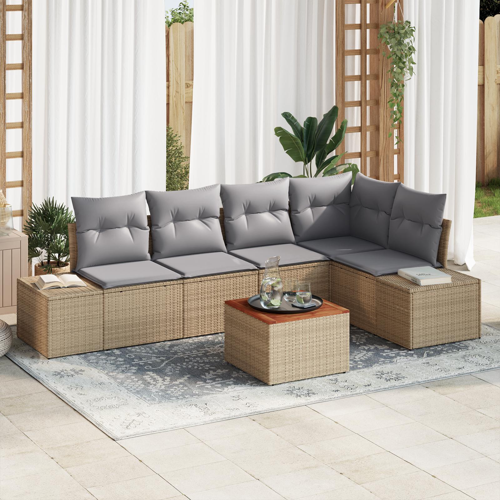 Havesofa Sæt 6 stk beige og lysegrå